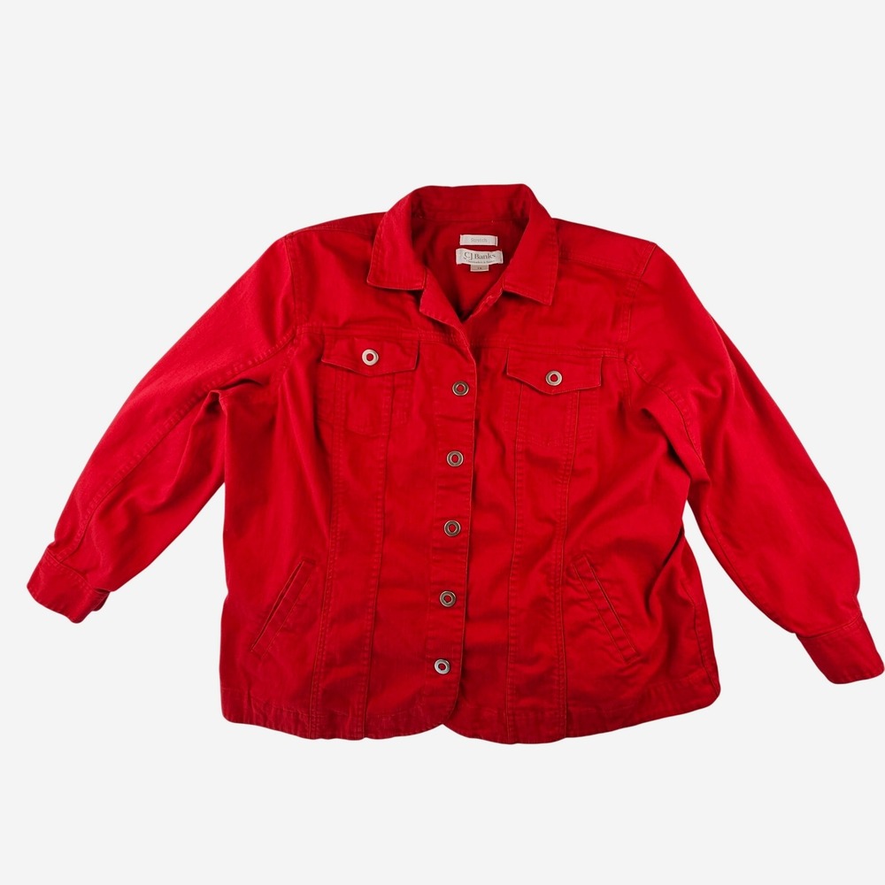 CJ Banks Y2K Red Denim Stretch Jacket Womens 1X Button Front 01672-4610